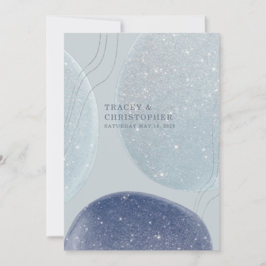 Invitation Lumineuse Ice Bleu Argent & Marine Mariage moderne (Dos)