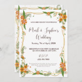 Invitation Lumineuse Tulip Romance Orange Bliss en cadre doré (Devant / Derrière)