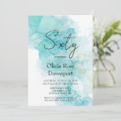 Invitation Lumineuse Turquoise et d'encre d'alcool d'or 60e f (Debout devant)