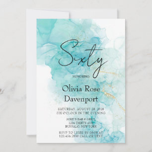 Invitation Lumineuse Turquoise et d'encre d'alcool d'or 60e f
