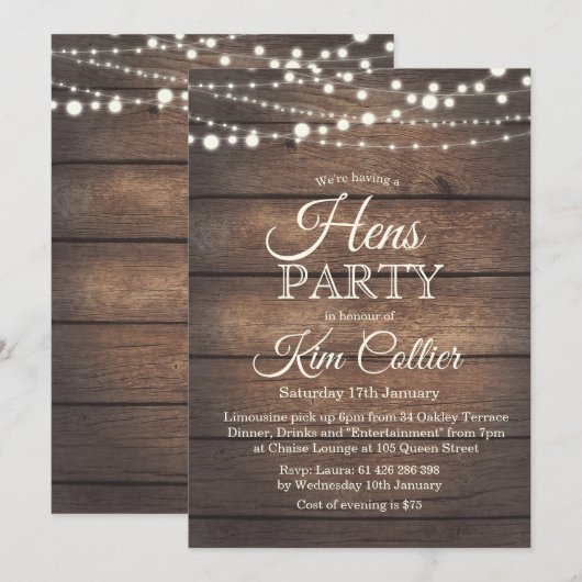 Invitation Lumineuses en Bois Rustique pour Enterr (Devant / Derrière)