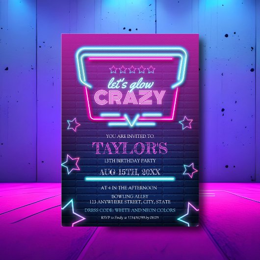 Invitation Luminosité dans le Neon foncé violet bleu n'import