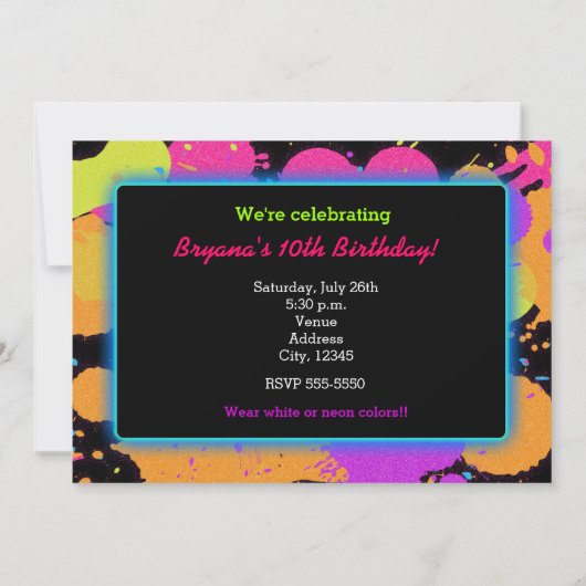 Invitation Luminosité dans l'invitation de la soirée éclabous (Dos)