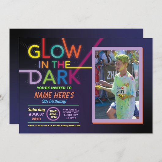 Invitation Luminosité dans l'obscurité Anniversaire Paint Dan (Devant / Derrière)