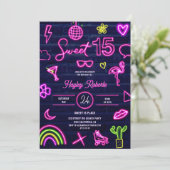 Invitation Luminosité laser néon des années 80 rétro Sweet 15 (Debout devant)