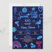 Invitation Luminosité laser néon des années 80 rétro Sweet 15 (Devant)