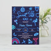 Invitation Luminosité laser néon des années 80 rétro Sweet 15 (Debout devant)