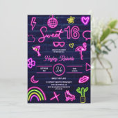 Invitation Luminosité laser néon des années 80 rétro Sweet 16 (Debout devant)