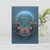 Invitation Luminous Blue Halo Midnight Teal Bloom Wedding (Debout devant)