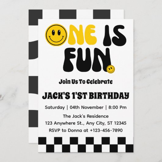Invitation L'Un Est Fun Boy Premier Anniversaire (Devant / Derrière)