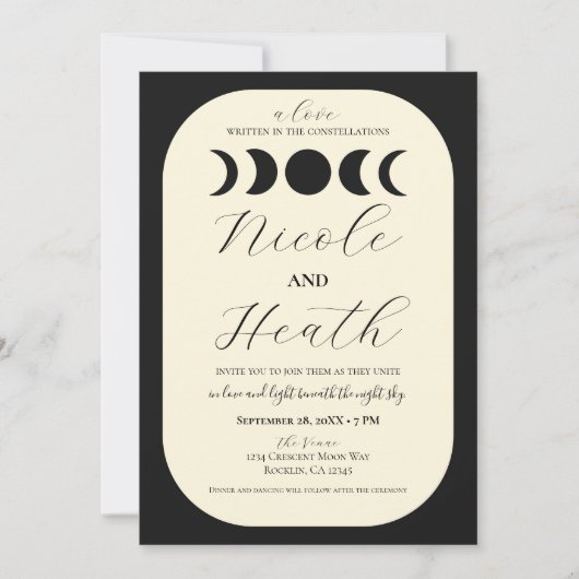 Invitation Lunar Luxe Black & Cream Moon Mariage (Devant)