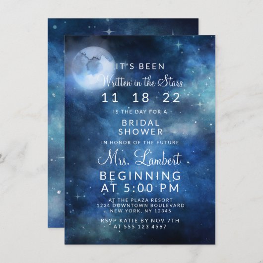 Invitation Lunar Sky Pleine lune Galaxy Mariage Fête des mari (Devant / Derrière)