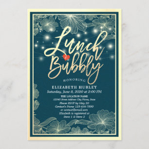 Invitation Lunch & Bubbly Fête des mariées Blu Gold Floral Li
