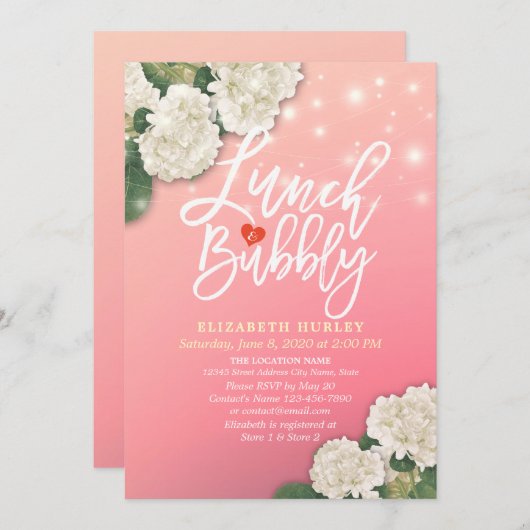 Invitation Lunch & Bubbly Fête des mariées Fleurs Lights (Devant / Derrière)