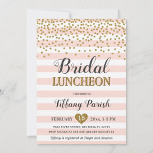 Invitation Lunch de Baby Shower Rose Pâle et Paillettes Dorée