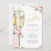 Invitation Lunch nuptial en verre de champagne rose + or Flor (Devant)