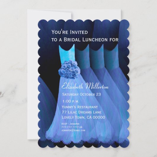 Invitation Luncheon de femme de chambre Brunch Robe Bleue V02 (Devant)