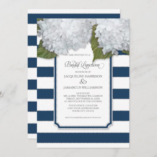 Invitation Luncheon de la marée blanche Hydrangea Navy Bleu S (Devant / Derrière)