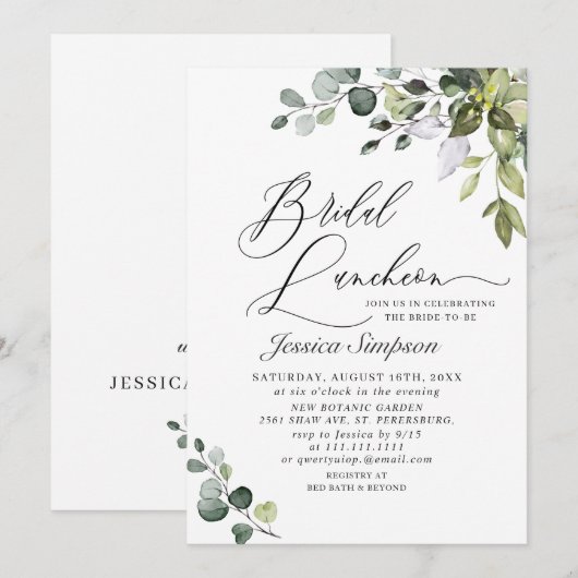 Invitation Luncheon de mariage à la verdure d'eucalyptus élég (Devant / Derrière)