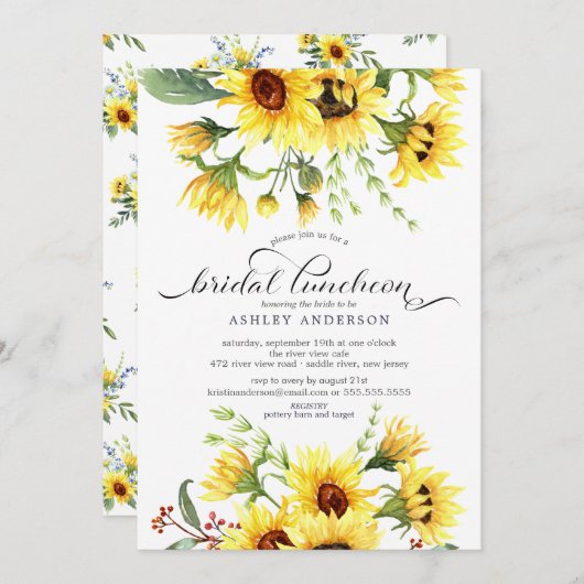 Invitation Luncheon de mariage au tournesol jaune joyeux (Devant / Derrière)