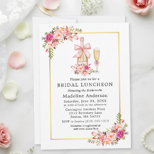 Invitation Luncheon de mariage avec nœud en roses roses aquar