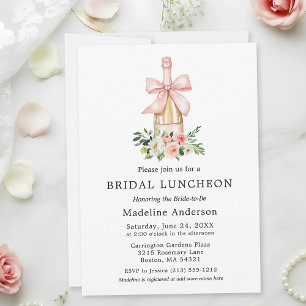 Invitation Luncheon de mariage avec ruban rose floral aquarel