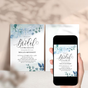 Invitation Luncheon de mariage botanique bleu eucalyptus pous