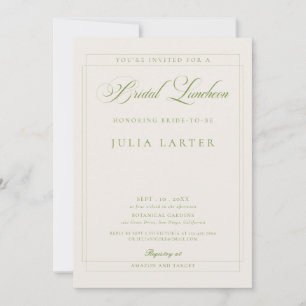 Invitation Luncheon de mariage calligraphié vert ivoire class
