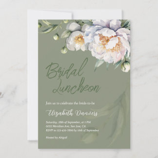 Invitation Luncheon de mariage élégant blanc pivoine vert sau