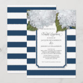 Invitation Luncheon de mariage Hydrangea blanc Rayure bleu ma (Devant / Derrière)