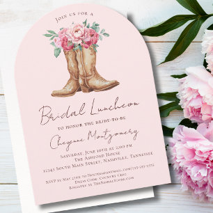 Invitation Luncheon de Mariage Rose Floral Cowgirl Élégant Ar
