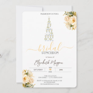 Invitation Luncheon de mariage Roses blanches Verre à champag