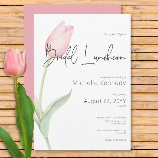 Invitation Luncheon de mariage solo tulipe rose moderne