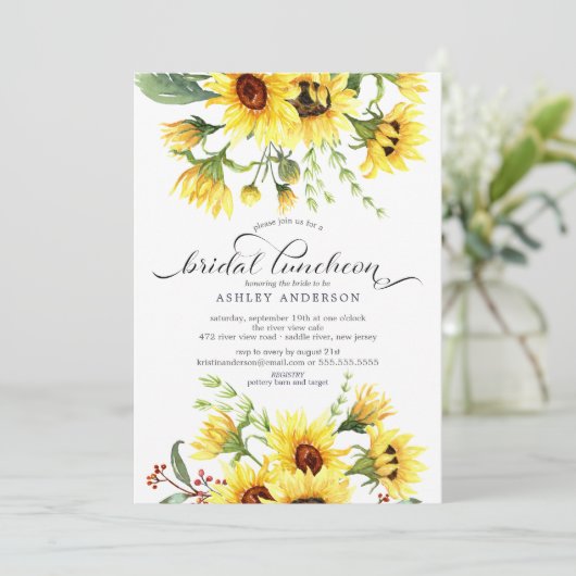 Invitation Luncheon de mariage tournesol jaune enjoué (Debout devant)