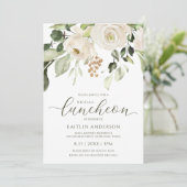 Invitation Luncheon de Noces Fleurs et Feuillage Blanc (Debout devant)