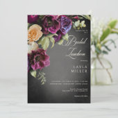 Invitation Luncheon de nuptiale floral noir élégant foncé (Debout devant)