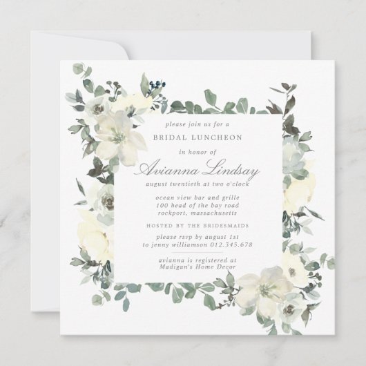 Invitation Luncheon de nuptiale rustique blanc floral (Devant)
