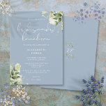 Invitation Luncheon de servante Dusty Blue Greenery<br><div class="desc">Cette élégante invitation à déjeuner d'une femme de feuille pour la verdure et le bleu poussiéreux peut être personnalisée avec vos informations en typographie chic avec vos initiales monogrammes au verso. Conçu par Thisisnotme©</div>