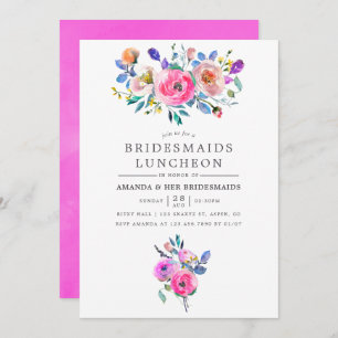 Invitation Luncheon d'Eau Rose Chaud Floral Bridesmaids