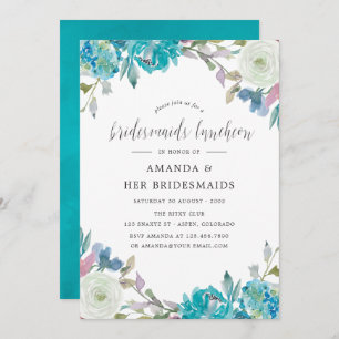 Invitation Luncheon d'Epoux Florale bleu et turquoise