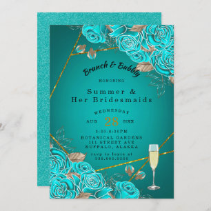 Invitation Luncheon d'honneur Rose d'or Turquoise