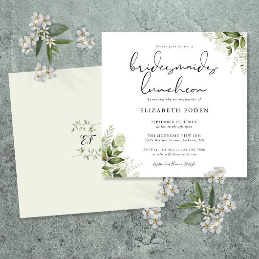 Invitation Luncheon Floral Monogram Bridesmaids