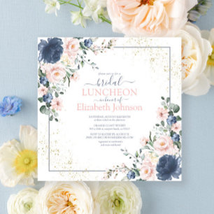 Invitation Luncheon nuptial bleu bleu bleu bleu rose or flora