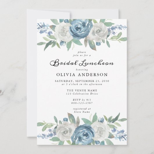 Invitation Luncheon nuptial bleu et blanc (Devant)