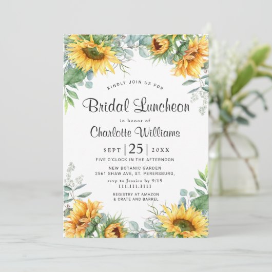 Invitation Luncheon nuptial des tournesols Eucalyptus (Debout devant)