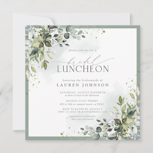 Invitation Luncheon nuptial Floral Dusty Blue Eucalyptus (Devant)