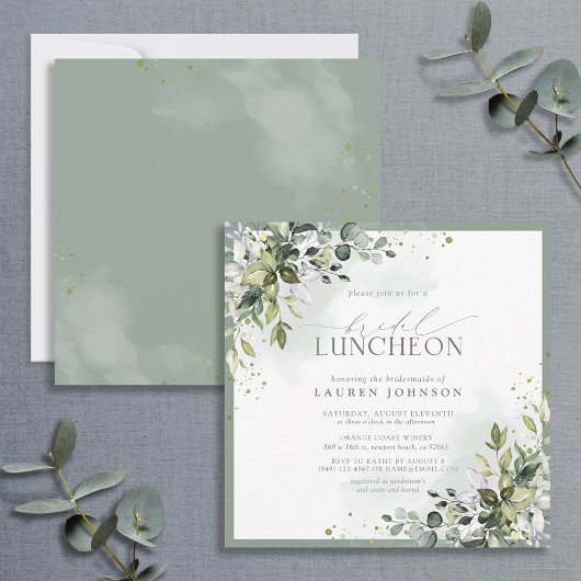 Invitation Luncheon nuptial Floral Dusty Blue Eucalyptus
