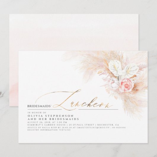 Invitation Luncheon Pampas Fête des mariées en herbe (Devant / Derrière)