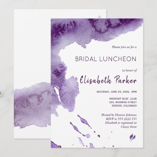 Invitation Lundi-nuptial indigo ultra violet aquarelle (Devant / Derrière)