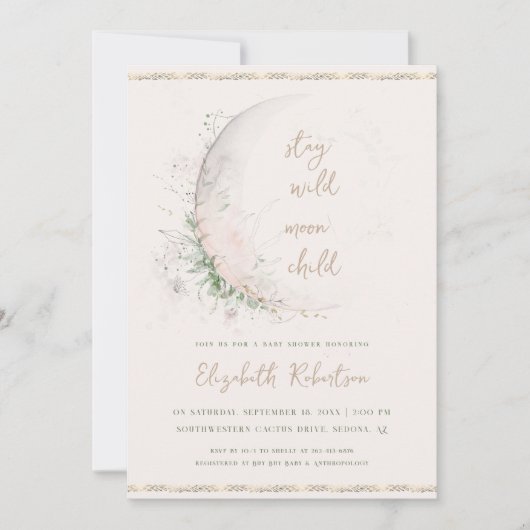 Invitation Lune | Baby shower Hippie Boho (Devant)